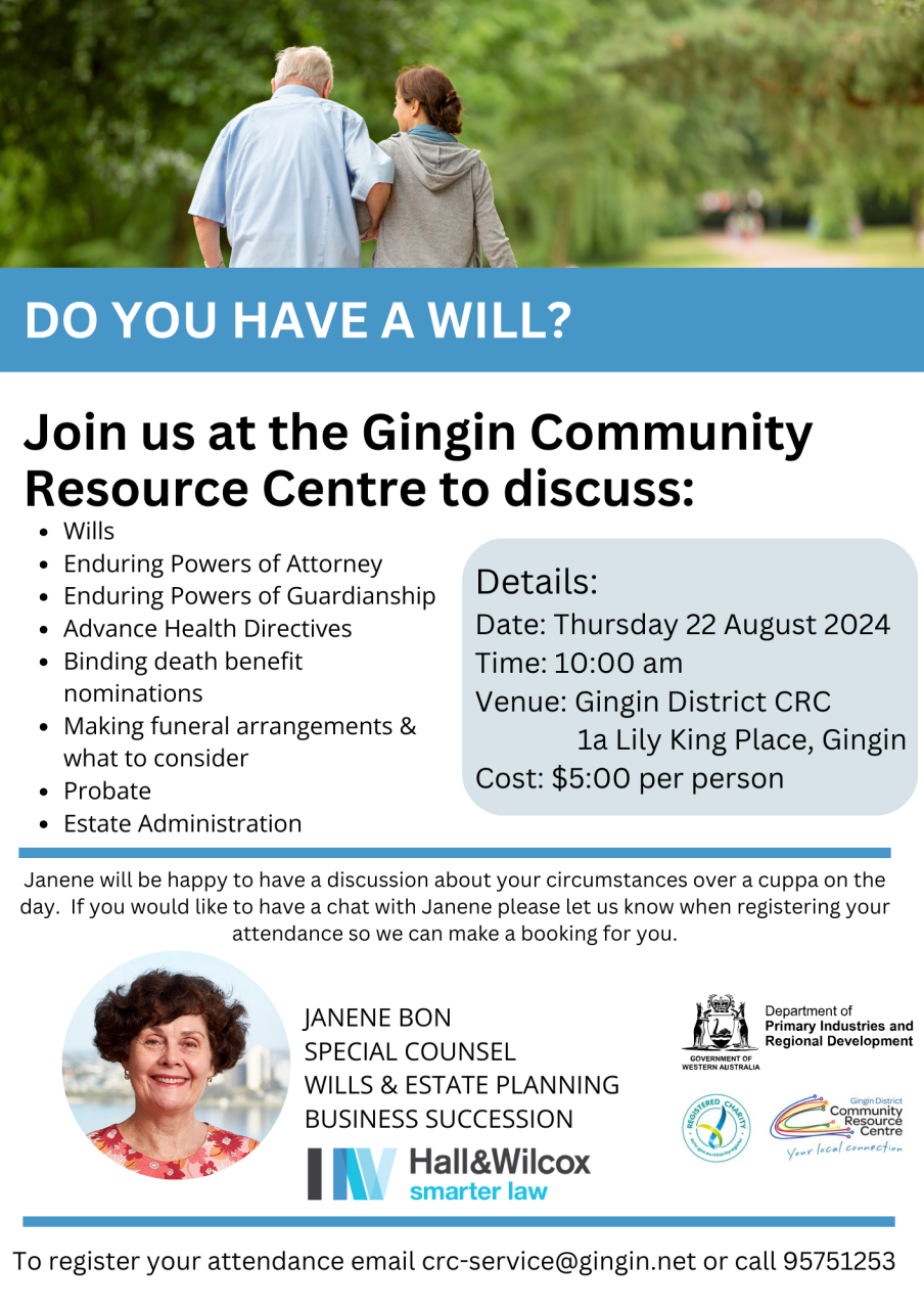 Wills Infosession at Gingin CRC
