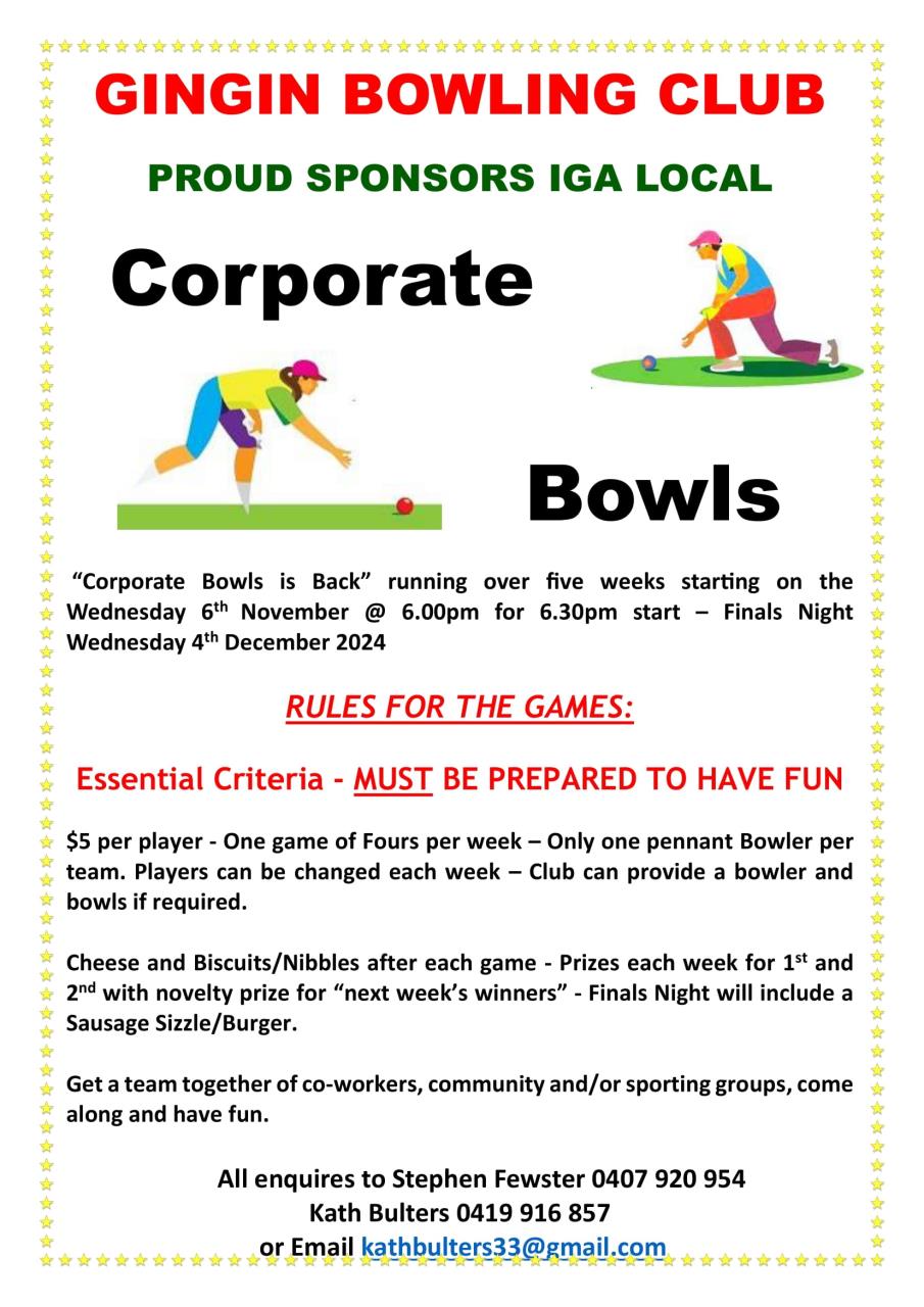 Corporate Bowls - Gingin Bowling Club