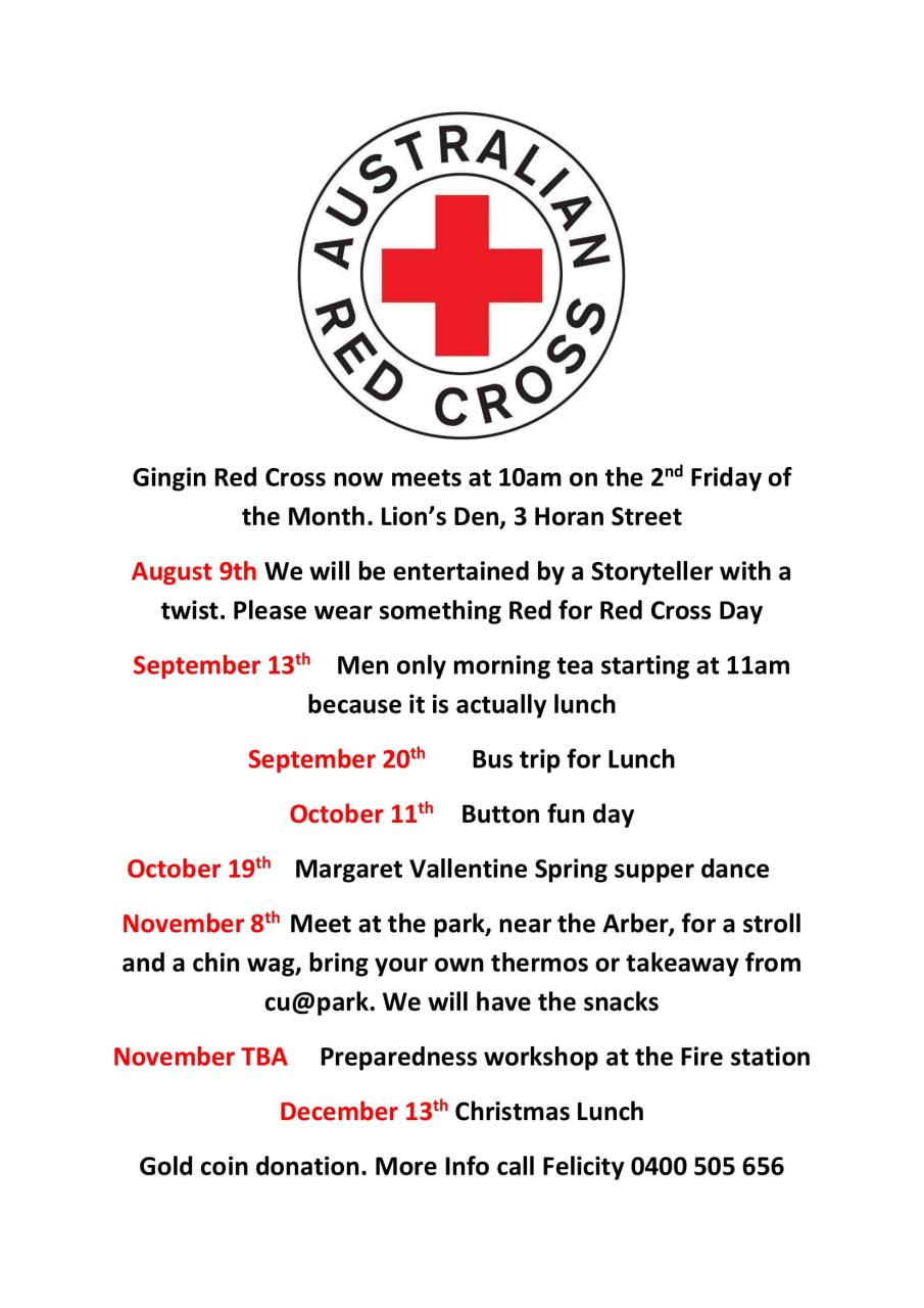 Gingin Red Cross - What's Coming Up!