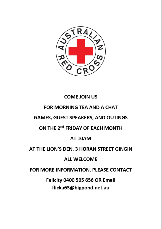 Gingin Red Cross - Monthly Morning Tea